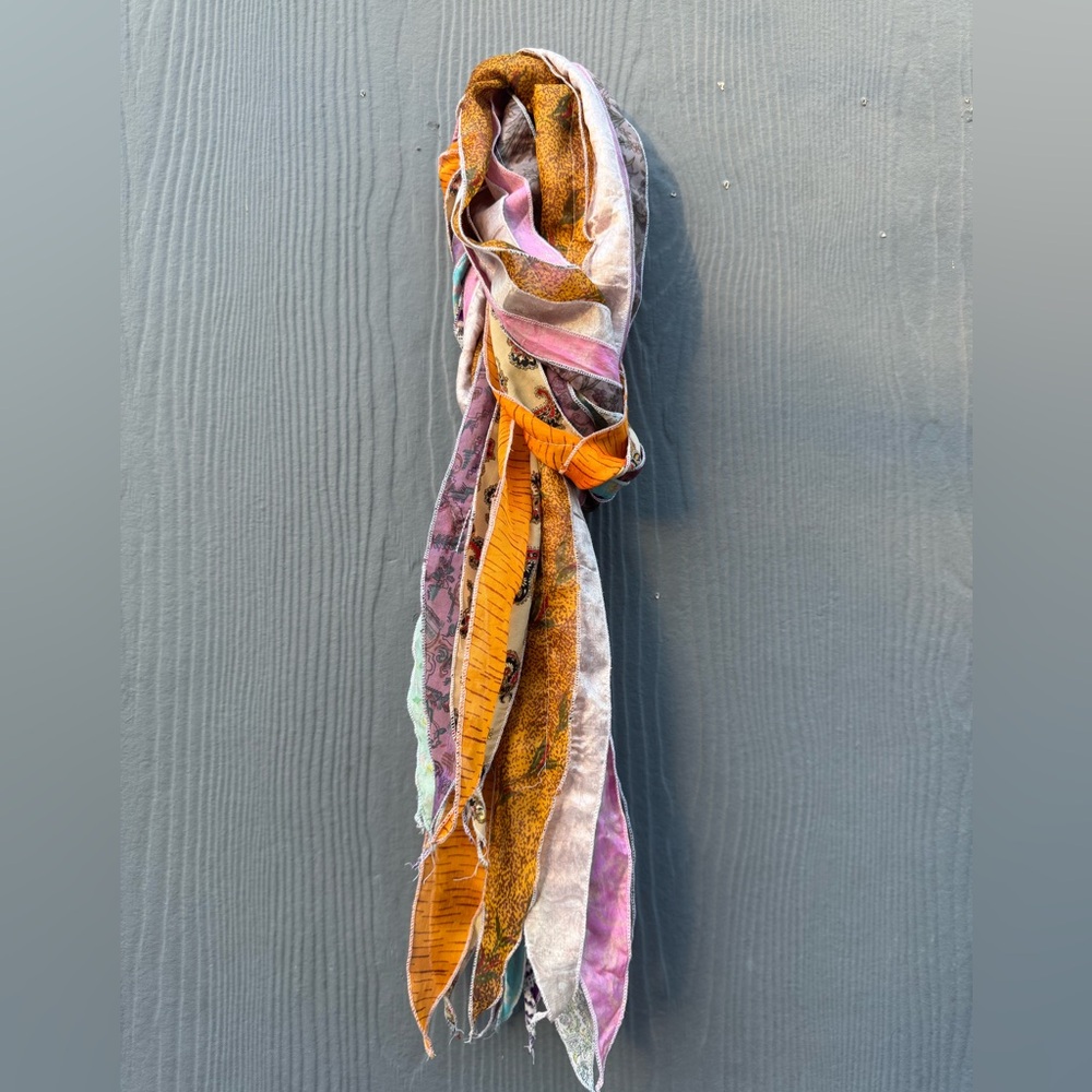 Boho Vintage Y2K Silk Multicolored Striped Scarf